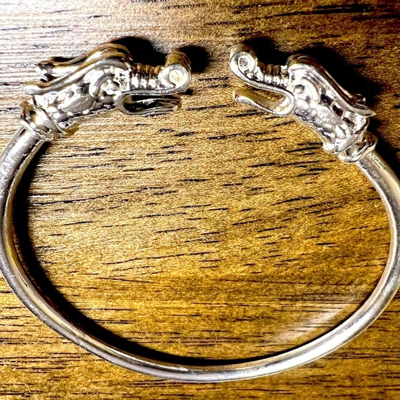 Unisex  Silver Viking Nordic Thor Chinese double Dragon Cuff Bangle Bracelet - Picture 1 of 7